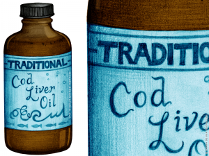 A Little Bit Crunchy - "Cod Liver Oil" illustration by Charm Design Studio, LLC.