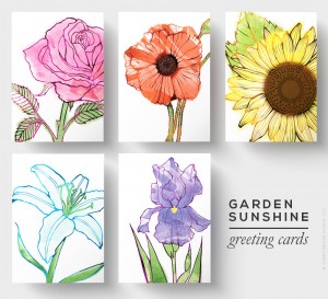 Garden Sunshine greeting card designs by Charm Design Studio