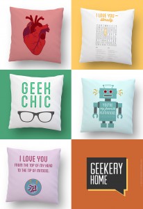 Geekery pillows by Charm Design Studio