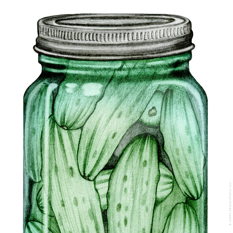 A Little Bit Crunchy - canned pickles illustration - by Charm Design Studio